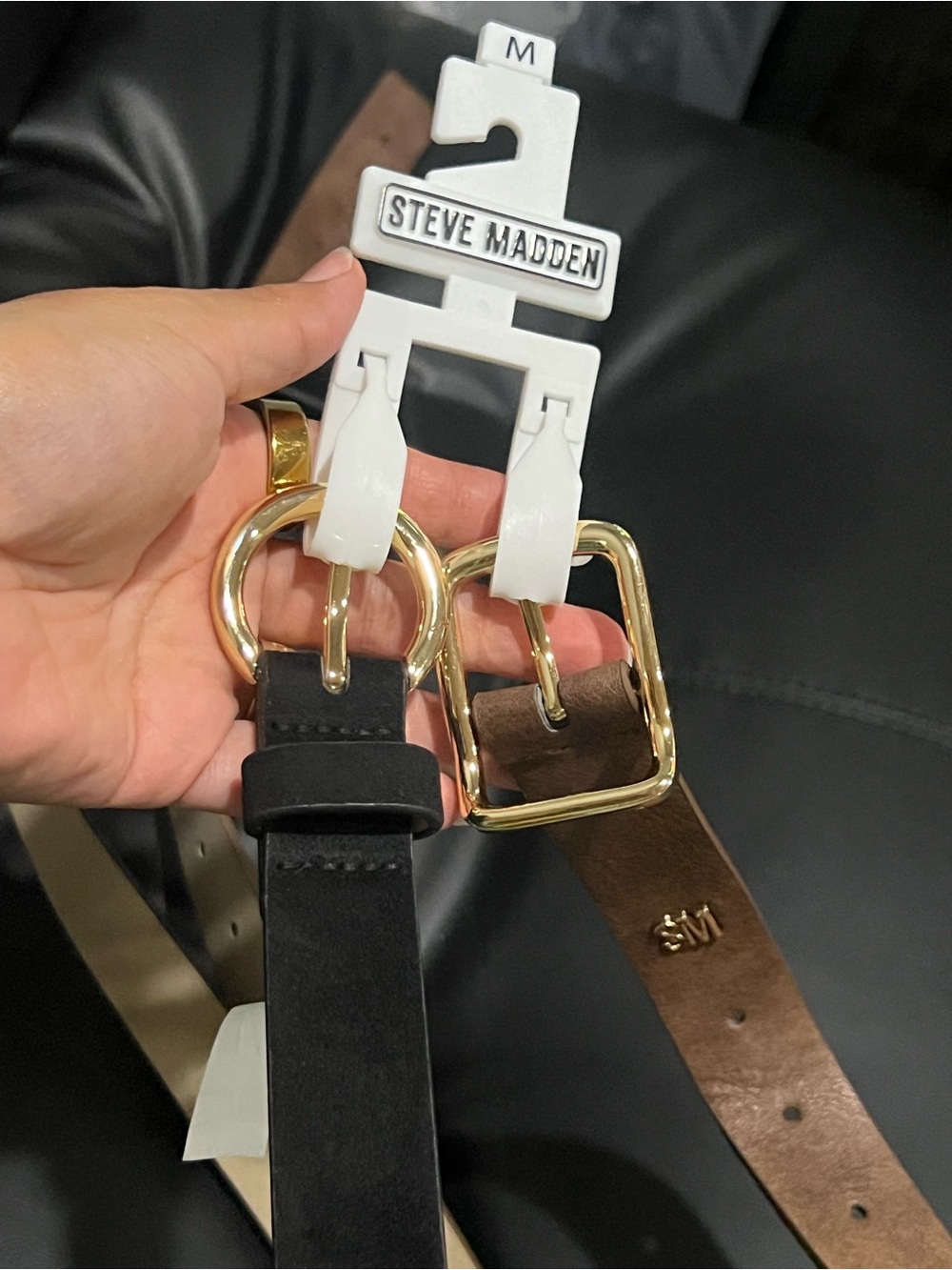 Steve Madden Black and Brown Leather Belts with Gold Buckles